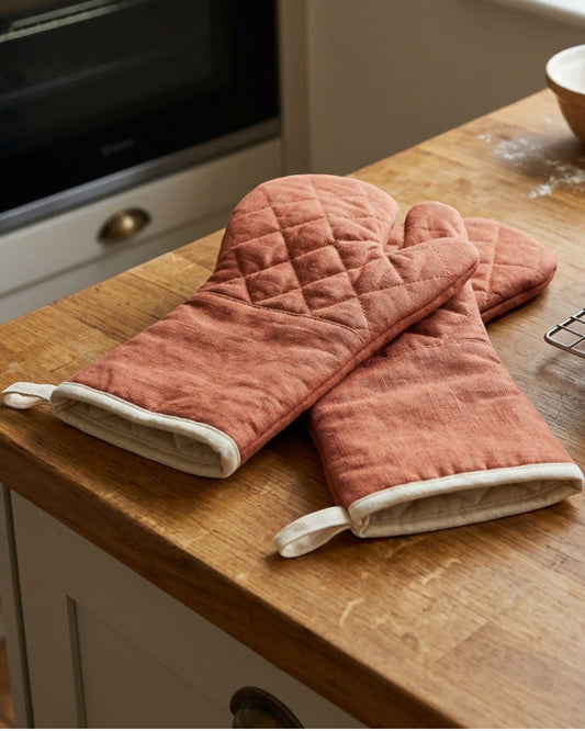 Purliv Linen Cotton Oven Mitt Pair Terracotta 14 in