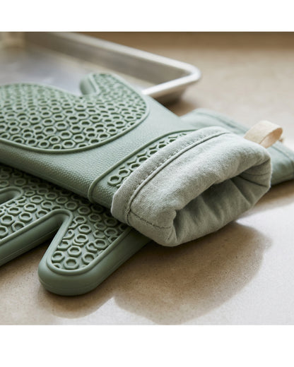 Purliv Honeycomb Silicone Oven Glove Pair Sage 13 in
