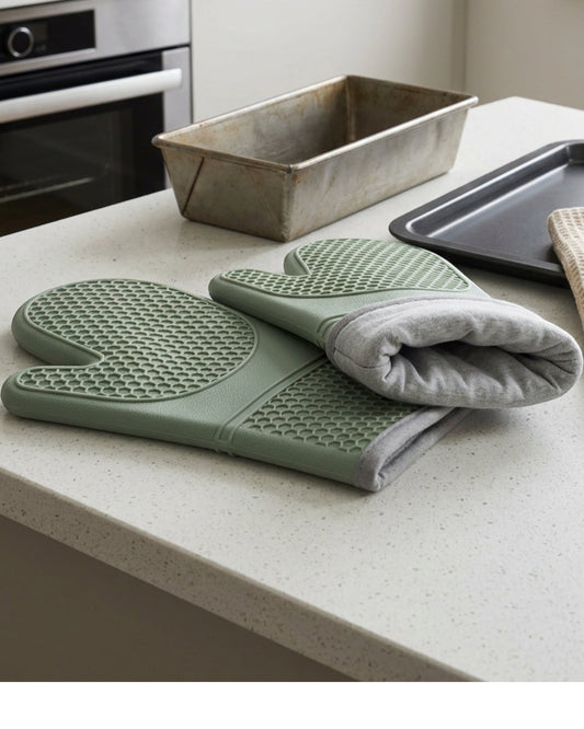 Purliv Honeycomb Silicone Oven Glove Pair Sage 13 in