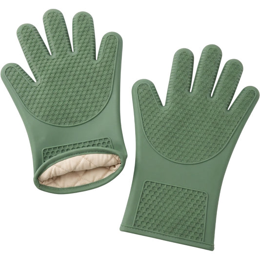 Purliv Honeycomb Silicone Oven Glove Pair Sage 13 in