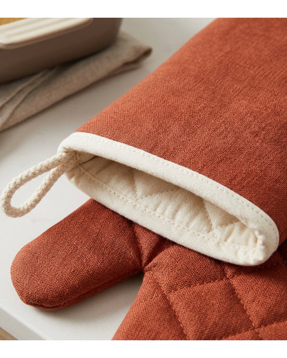 Purliv Linen Cotton Oven Mitt Pair Terracotta 14 in