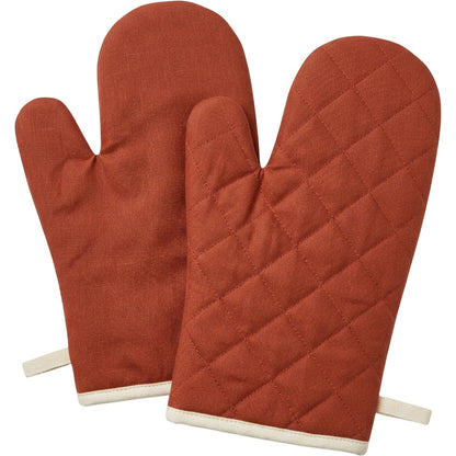 Purliv Linen Cotton Oven Mitt Pair Terracotta 14 in