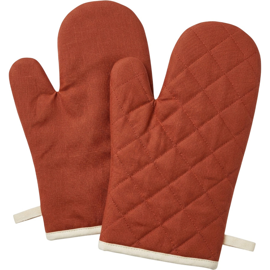 Purliv Linen Cotton Oven Mitt Pair Terracotta 14 in