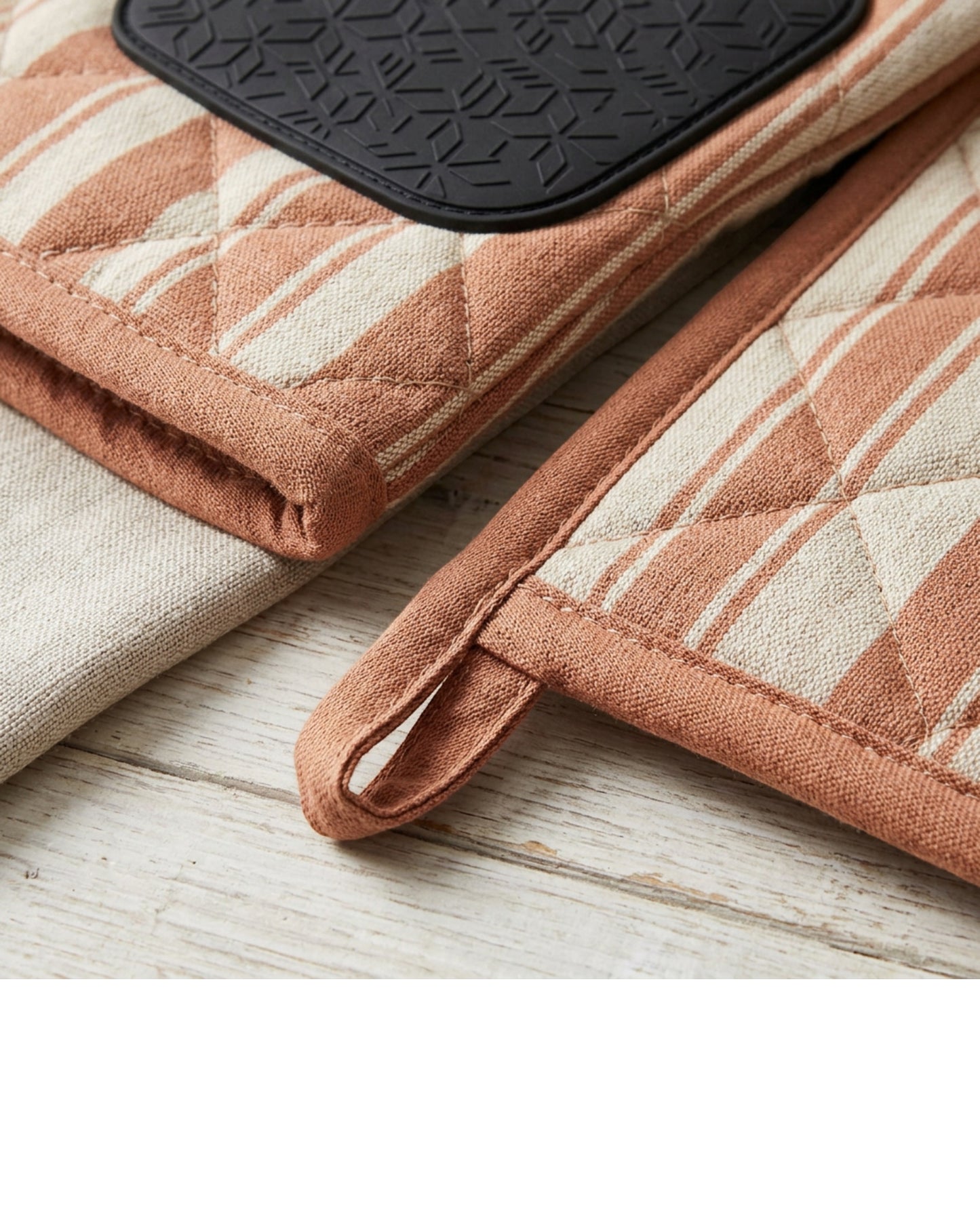 Purliv Striped Oven Mitt and Pot Holder Set Clay 4 Piece