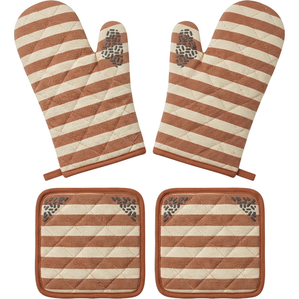 Purliv Striped Oven Mitt and Pot Holder Set Clay 4 Piece