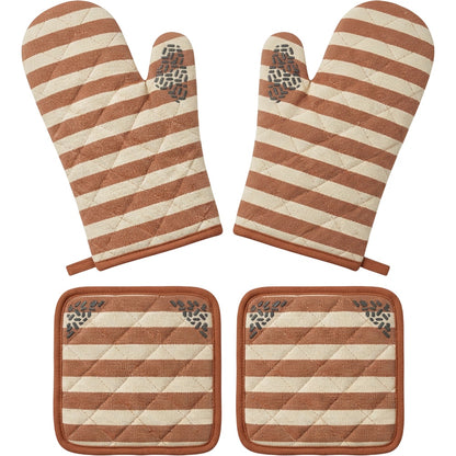 Purliv Striped Oven Mitt and Pot Holder Set Clay 4 Piece
