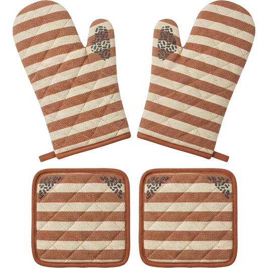 Purliv Striped Oven Mitt and Pot Holder Set Clay 4 Piece