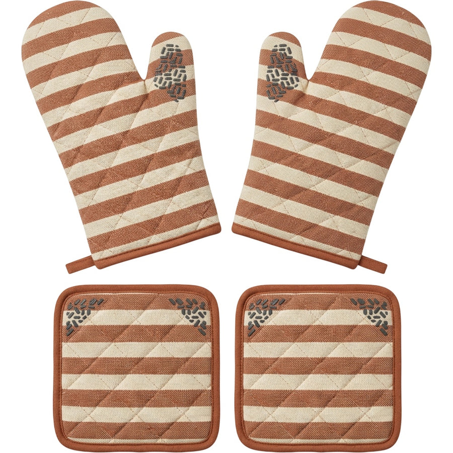 Purliv Striped Oven Mitt and Pot Holder Set Clay 4 Piece