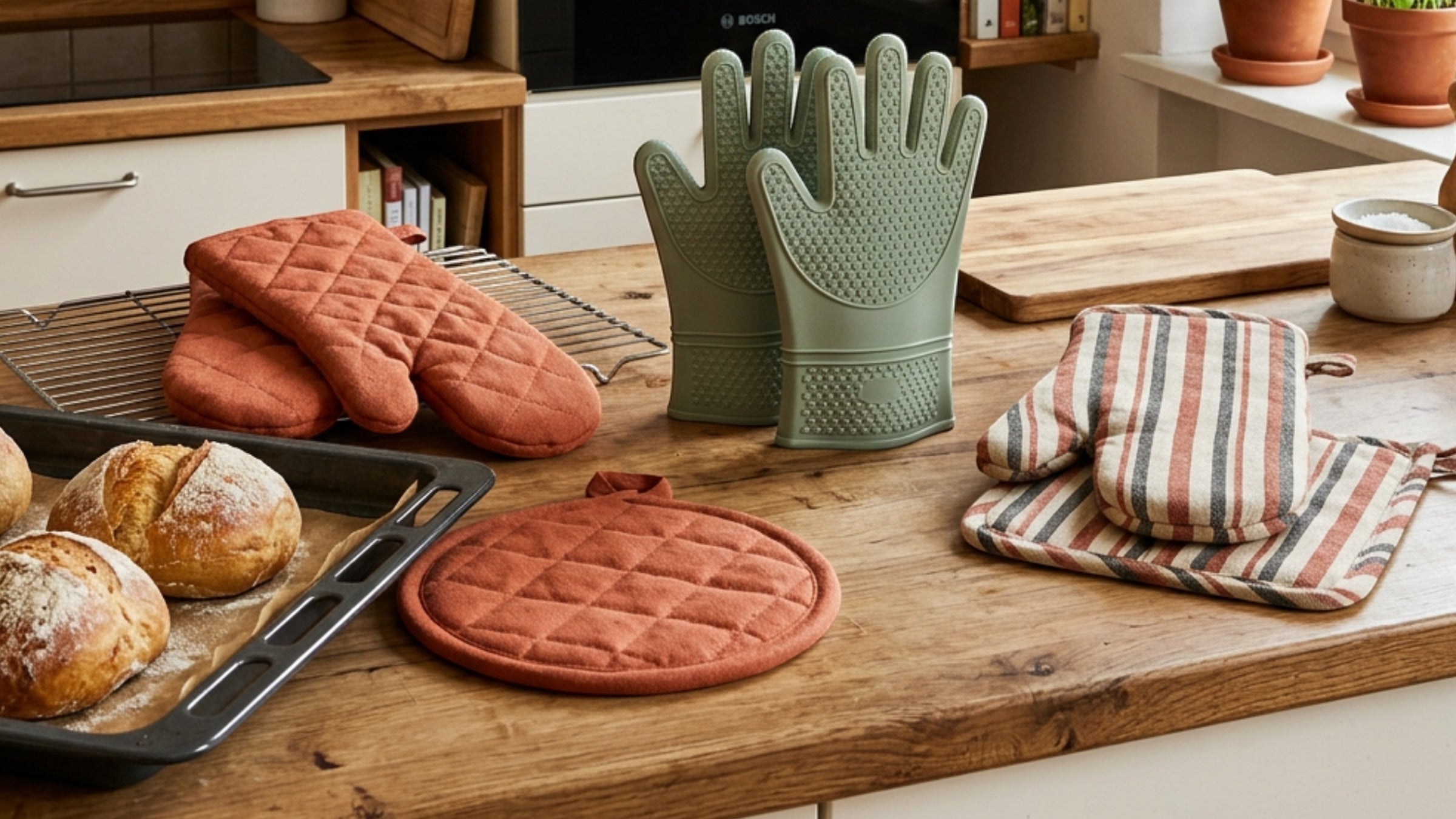 Purliv oven mitts and kitchen heat handling textiles